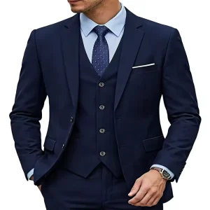 Men’s 3 Piece Suit Set Tie 2 Button Slim Fit Solid Blazer Jacket Vest Pants Business Wedding Party Suits Single Breasted
