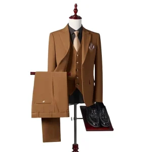 Men’s 3 Piece Suit Slim Fit Solid Color Blazer Vest Pants Set for Business Wedding Formal Occasion