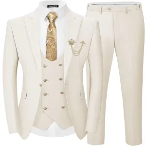 Men’s 3 Piece Suits Slim Fit Blazer Double Breasted Vest Pants Wedding Prom Business Beaded Gold Button