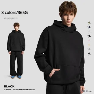 Men’s 365g Hoodie Hooded Sweatshirt American Retro Plus Velvet High Neck Set Jacket