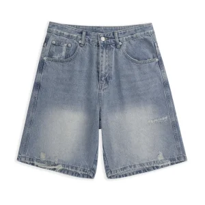 Men’s 5 Inch Loose Straight Denim Shorts Polyester Non Stretch Vintage Washed Distressed Ripped Casual Streetwear Jeans Shorts