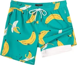 Men’s 5 Inch Quick Dry Board Shorts Printed Polyester Spandex Bathing Suit Swimwear