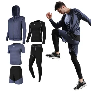 Men’s 5-Piece Solid Breathable Compression Sportswear Set Gym & Fitness Yoga Wear Plus Size TrackSuits for Spring Season