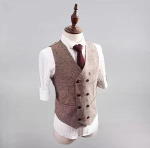 Men’s 50% Wool 50% Polyester Suit Vest Formal Slim Paisley Embroidered Custom Logo Business Waistcoat