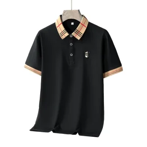 Men’s 95% Cotton Plaid Collar Polo Shirt Casual Short Sleeve Business Top