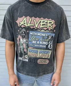 Men’s Acid Washed Oversized Graphic T Shirt with Retro Comic Print for Urban Streetwear