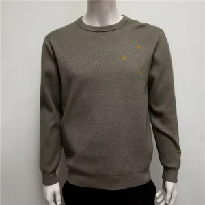 Men’s Acrylic Core Spun Yarn Knit Sweater Soft Warm Crew Neck Bee Embroidery Quick Dry Anti-shrink Casual Pullover Autumn