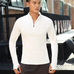 Men’s Active Wear Printed Spandex Zip Sweatshirts T-shirts Workout Long Sleeve Regular Compression Gym Winter