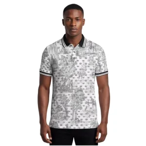 Men’s All Over Digital Print Polo Shirt Vintage Toile Pattern Supima Cotton Short Sleeve Custom Golf Polo Shirt OEM