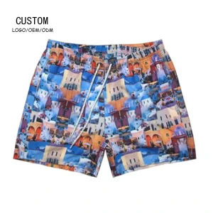 Men’s All Over Print Summer Beach Swimwear Shorts Mesh Lining Double Layer Surf Boards Trunk Shorts