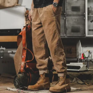 Men’s American Retro Heavyweight Loose Straight-Leg Minimalist Streetwear Corduroy Casual Pants for Spring and Autumn