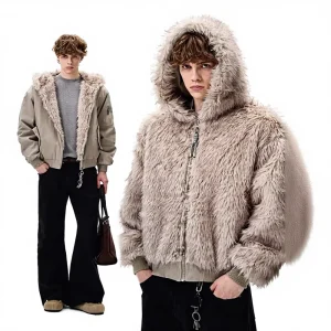 Men’s American Style Heavyweight Trend Fashion Hooded Coat Winter Loose Casual Double Sided Wear Warm Jacket Top