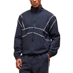 Men’s Anti-static Spandex Nylon Autumn Windproof Streetwear Sweatshirt Set Jacket Style Loose Fitting Color Blocked Stand Collar