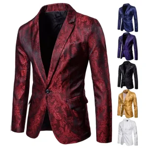 Men’s Aristocratic Business Male Blazer Court Style Dark grained Sesign Coat Fashion One Button Slim Man Casual Suit