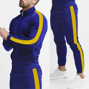 Men’s Athletic 2 Piece Tracksuit Side Stripe Zip Up Jacket and Jogger Pants Casual Sportswear Set