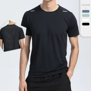 Men’s Athletic Gym Training T Shirt Regular Fit Polyester Spandex Solid Pattern Workout Sportswear