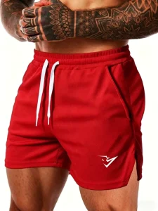 Men’s Athletic Shorts For Fitness Training Summer Printed Knitted 100% Polyester Drawstring Shorts Quick Dry Breathable