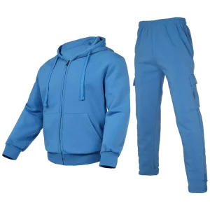 Men’s Autumn Embroidered Tracksuit Sets Outfit Activewear Full Zip Fleece Hoodie Jacket Cargo 2 Piece Casual Sweatsuit
