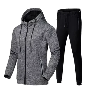 Men’s Autumn Solid Windproof Breathable Anti-Bacterial Plus Size Maternity Two-Piece Set Zip-Up Fleece Tracksuits