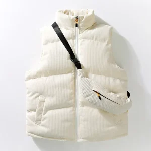 Men’s Autumn Winter Corduroy Vest with Zipper Anti-Wrinkle Thickened Warm Outerwear for Teenagers & Couples