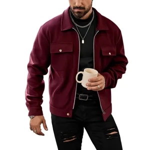 Men’s Autumn Winter European American Streetwear High Street Wool Zip Up Bomber Jacket Coat