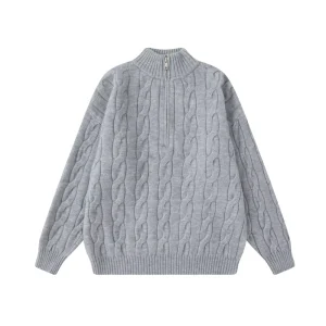 Men’s Autumn Winter Sweater Heavyweight Warm Loose Style Blank Color Customized Logo