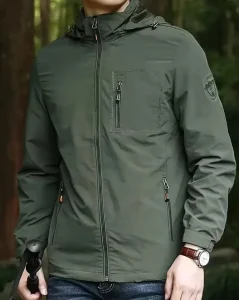 Men’s Autumn Woolen Blouson Light Jacket Hood Washed Windproof Hiking Traveling Running Adventures-Breathable Casual Thin Coat