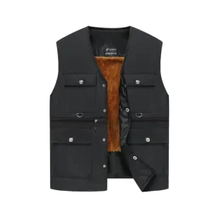 Men’s Autumn and Winter Cotton Vest Multi-pocket Casual Vest Thickened