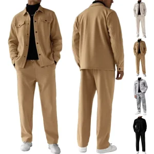 Men’s Autumn and Winter Jacket Breathable Long-Sleeved Lapel Set for White-Collar Fashion Loose Fit