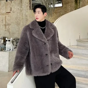 Men’s Autumn and Winter Thickened Suit Jacket Coat Sheep Shearling Wool Warm Men’s Trendy Handsome Coat
