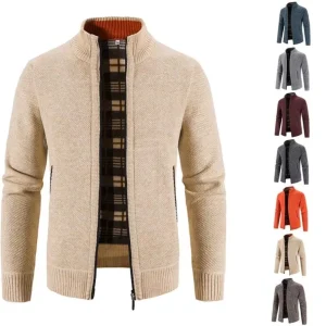 Men’s Autumn and Winter Zipper Cashmere Sweater Stand Collar Jacket Loose Sweater Coat Top