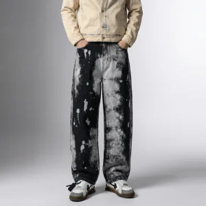 Men’s Baggy Acid Wash Jeans Wide Leg Tie Dye Denim Pants Casual Fashion Streetwear Apparel Loose Fit Trendy Trousers