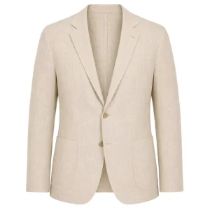 Men’s Beige Linen Blend Slim Fit Blazer Single-Breasted 2-Button Suit Jacket Summer Wedding & Business Casual Wear