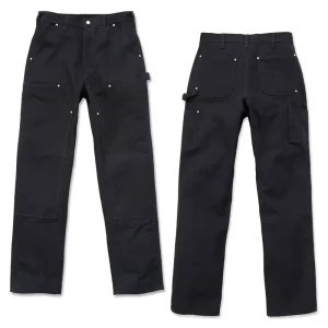 Men’s Black Double Knee Work Canvas Mid Waist Formal Pants for Carpenter Painter Custom Regular
