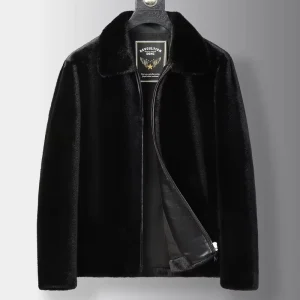 Men’s Black Faux Fur Mink Jacket Featuring a Zipper and Collar Thick Design to Enhance Warmth Winter Short Mink Coat