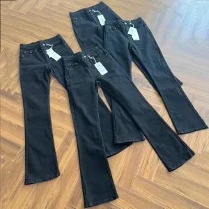 Men’s Black High Waist Flare Boyfriend Jeans Sporty Regular Bootcut Denim Pants Quick Dry Summer for Wash for Daily Wear