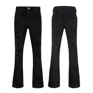 Men’s Black Ripped Jeans Distressed Straight Leg Denim Pants Casual Streetwear with Button Fly Design for All Seasons