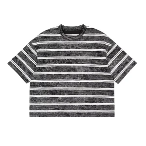Men’s Black Washed Solid Oversized Silk/Cotton T-shirt Short Sleeve V-neck Breathable Casual Streetwear Top Vintage Distressed