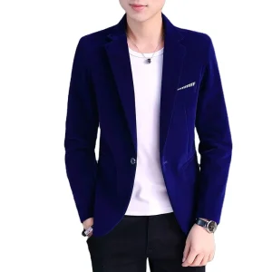 Mens Blazer New Fashion British’s Style Casual Slim Fit Suits Jacket Male Velvet Blazers Mens Blazer Jacket