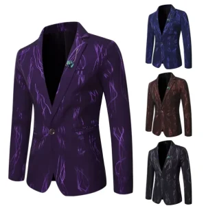 Mens Blazer Spring and Summer New Style Men’s High-Quality Fashionable Bright Printing Slim Men Suit Jacket