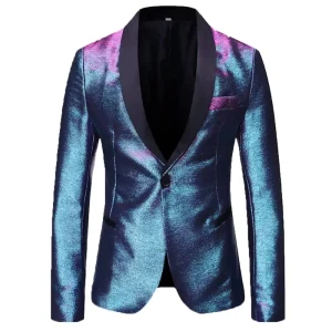 Men’s Blazers Slim Fit Fashion Suit Bright Silk Jackets for Men Weddings Party Dinner Prom Tuxedo