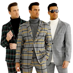Men’s Blazers Suit Jacket Plaid Double Button Casual Jacket Blazer