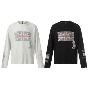 Men’s Blokecore Streetwear Custom Waffle Knit Long Sleeve T-Shirt Distressed Sports Jersey Graphic Print Low MOQ