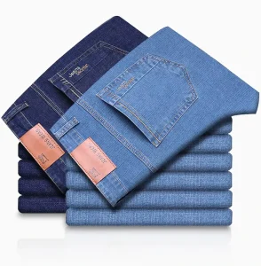 Men’s Blue Denim Jeans for Summer Comfortable Elastic Cotton Business Casual Pants Fashionable Male Trousers