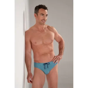 Men’s Blue Print Sexy Low Rise Quick Dry Swim Mini Briefs Bikini Swimsuit Board Surf Shorts with Adjustable Drawstring
