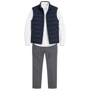 Men’s Blue Puffer Vest Jacket with Stand Collar and Side Pocket Body Warmer Gilet Sleeveless Coat OEM Outer Wear Service