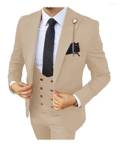 Men’s Blue Wedding Dress Tuxedo Suit Double Breasted Business Costume 3 Pieces Breathable Waterproof