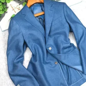 Men’s Blue Woolen Linen Breathable Blazer Italian Single Breasted Jacket Business Casual Suit Coat Wedding Office Party