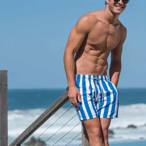 Men’s Board Shorts Casual Striped Swim Trunks Embroidered Print Quick Dry Beach Swimwear OEM Manufacturer