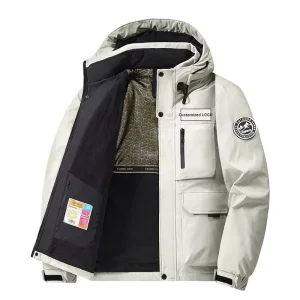Men’s Bomber Jacket Streetwear Heart Pattern Autumn Winter Hooded Outdoor Workwear Casual Warm